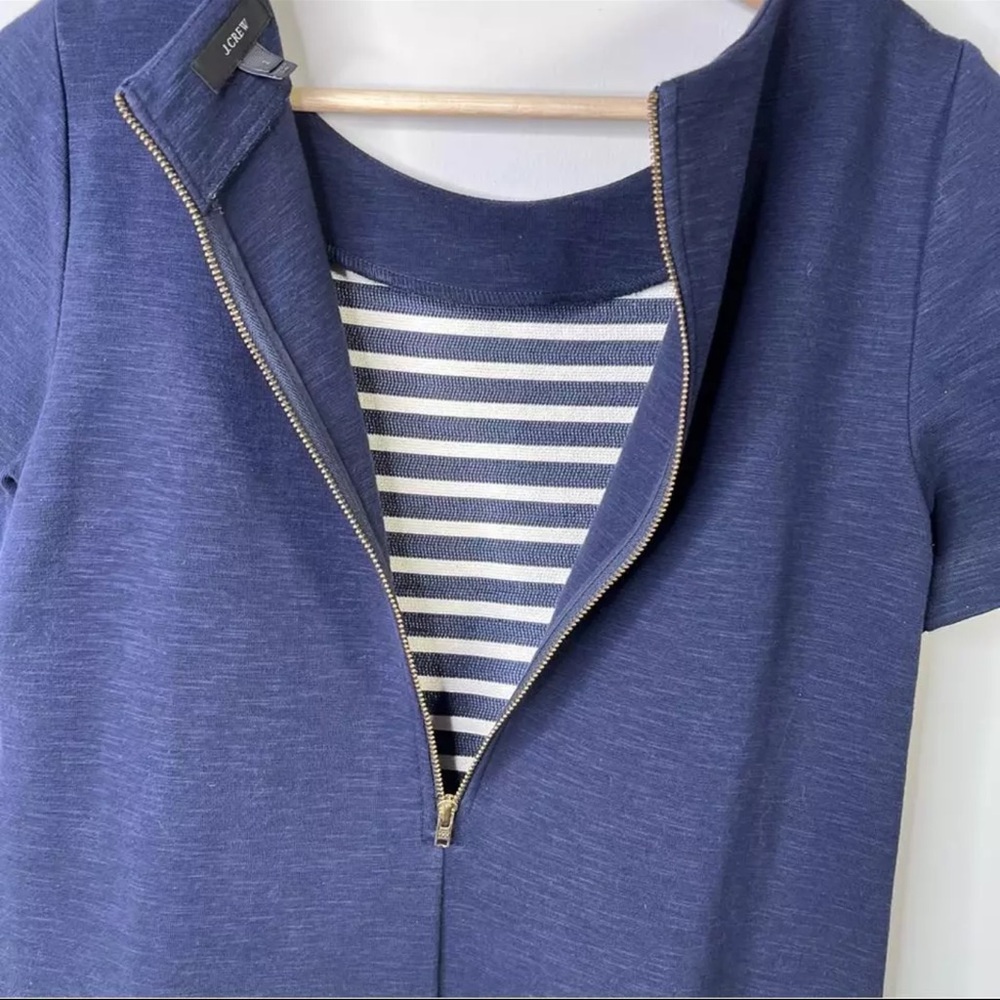 J. Crew Navy Striped Knit Short Sleeve Mini Shift Dress Size 0 *EUC* - Picture 7 of 9